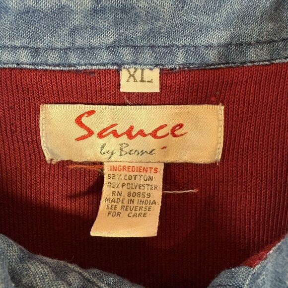 Vinatge 90s Sauce by Berne Burgandy 3-Button Pullover with Denim Collar Size XL - Picture 4 of 5